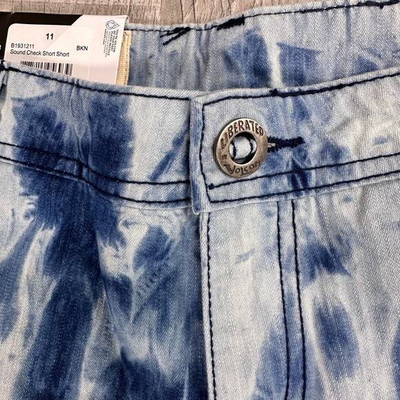 Volcom Sound Check Short Short Women's 11 Blue/White Tie-Dye Jean Denim Skate - Picture 3 of 9